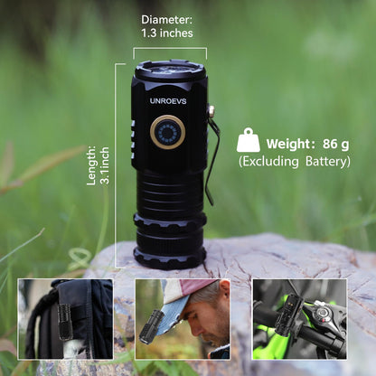 UNROEVS Mini LED Flashlight Rechargeable USB C Charging, Small Flashlights Powerful Max 2550 Lumens with 5 Light Modes, Pocket Light with Clip, Magnetic Flash Lightfor EDC,Camping, Hiking,Emergency