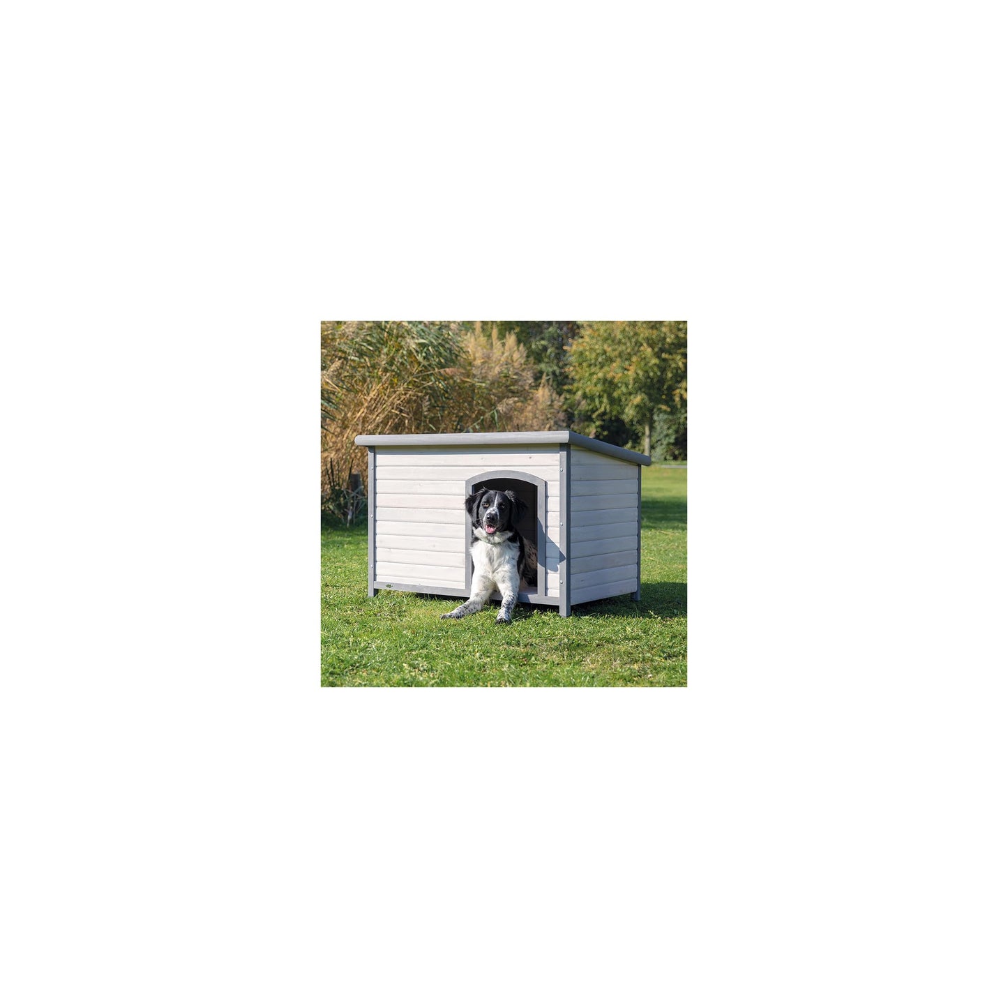 TRIXIE Natura Classic Dog House – Outside, Large, Weatherproof Sealer & Hinged Roof, Adjustable Legs
