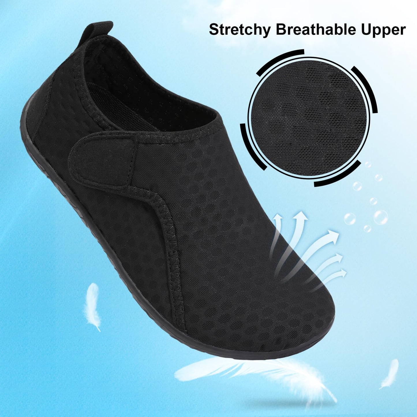 XIHALOOK Womens Mens Summer Outdoor Sports Shoes Aqua Barefoot for Beach Pool Swim Diving Pure Black, 8-9 Women/6.5-7 Men