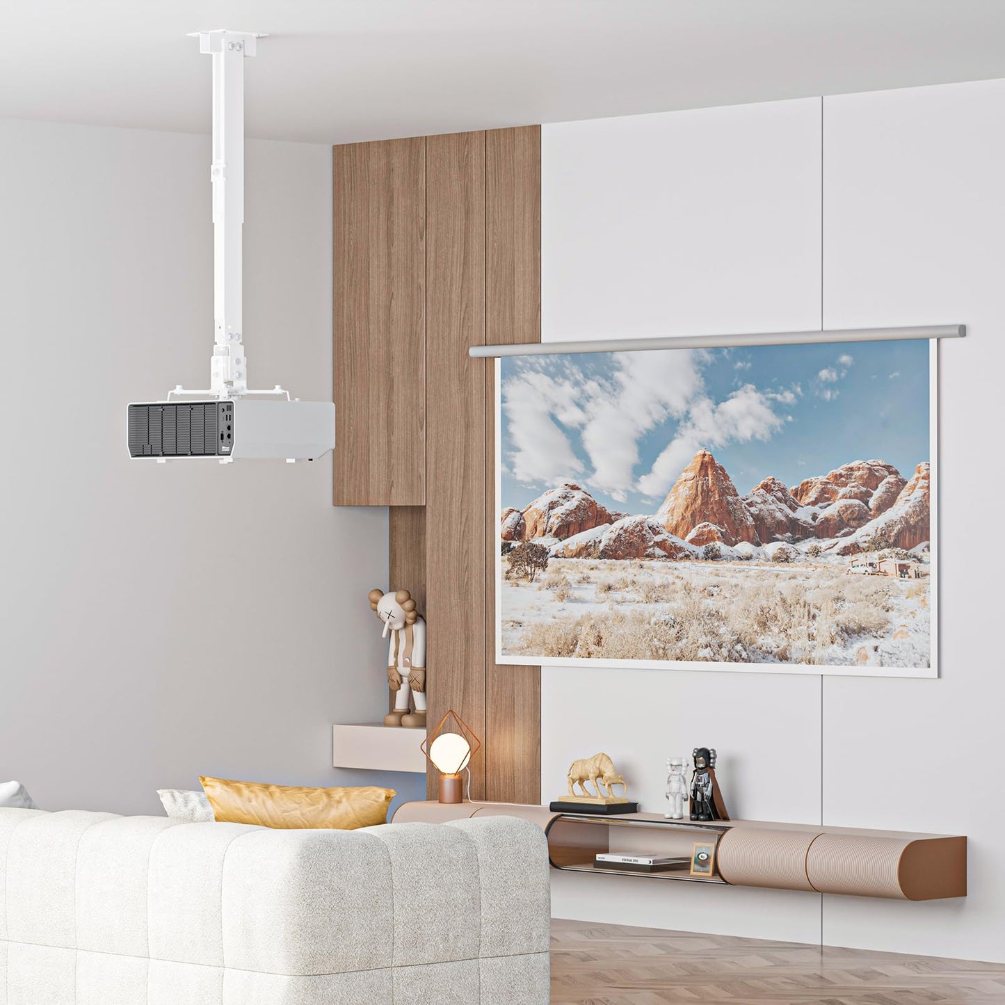 WALI Projector Mount Ceiling/Wall - Universal 3-in-1 Bracket with Extension Pole, Height Adjustable Holder for LCD/DLP Projectors, Supports up to 44lbs, White (PM-003-W)