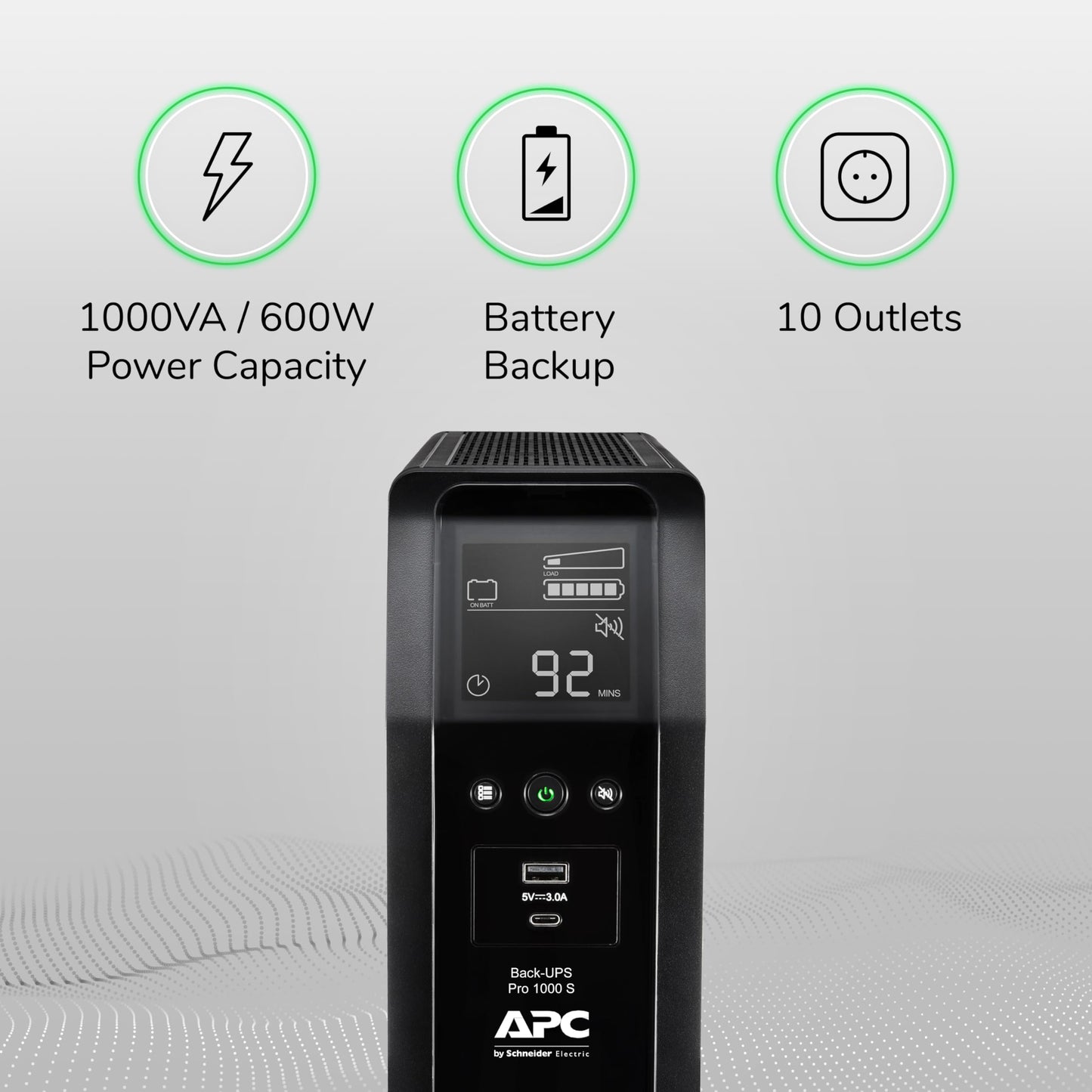 APC UPS 1000VA Sine Wave UPS Battery Backup and Surge Protector, BR1000MS Backup Battery Power Supply with AVR, (2) USB Charger Ports
