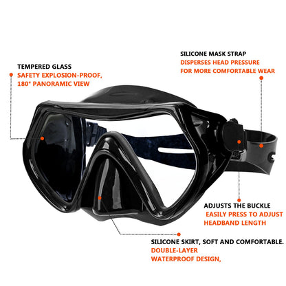 Snorkel mask Snorkeling Set for Adults and Youth, Diving mask and Full Dry Snorkel Swim Googles is Suitable for Snorkeling, Dive Scuba Diving, Swimming (Black)
