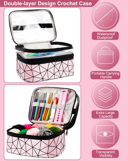 Coopay Crochet Kit for Beginner Adult Kids, 16 Colors Yarn, Portable, Double-Layer Case, Suitable for Kids & Adults