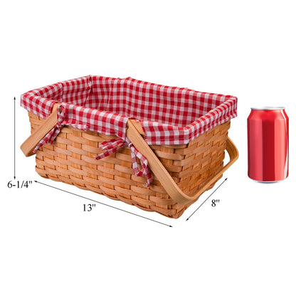 Yesland Picnic Basket, Natural Woven Basket with Double Folding Handles, Woodchip Basket & Organizer Blanket Storage for Egg Gathering, Wedding, Candy Gift & Toy (13 x 8 x 6-1/4 Inches)