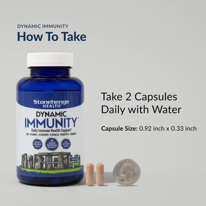 Stonehenge Health Dynamic Immunity Daily Supplement 10-in-1 Immune Boosters Zinc, Elderberry, Echinacea, Vitamin C & Probiotic L. Acidophilus – Supports Immune System & Respiratory Health, 60 Capsules