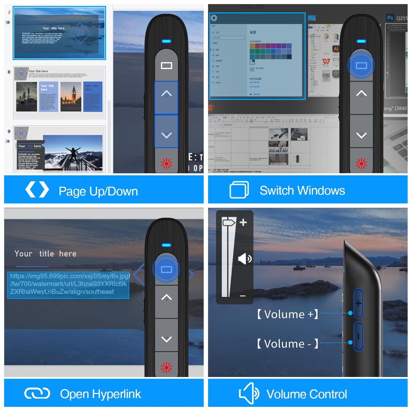 DinoFire USB C Rechargeable Presentation Remote with Red Light,Wireless Preseter PPT Slide Clicker Advancer for MacBook Laptop Computer
