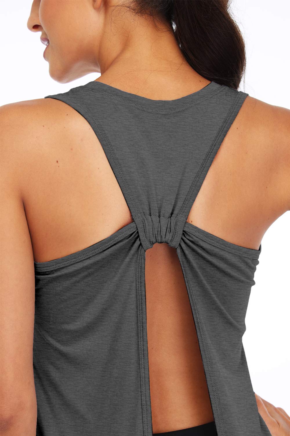 Sanutch Open Back Workout Tops for Women Athletic Running Shirts Tie Back Workout Tank Heather Gray XL