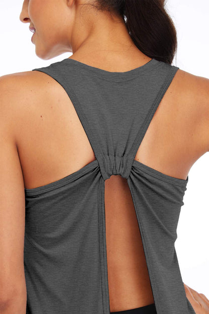 Sanutch Open Back Workout Tops for Women Athletic Running Shirts Tie Back Workout Tank Heather Gray XL