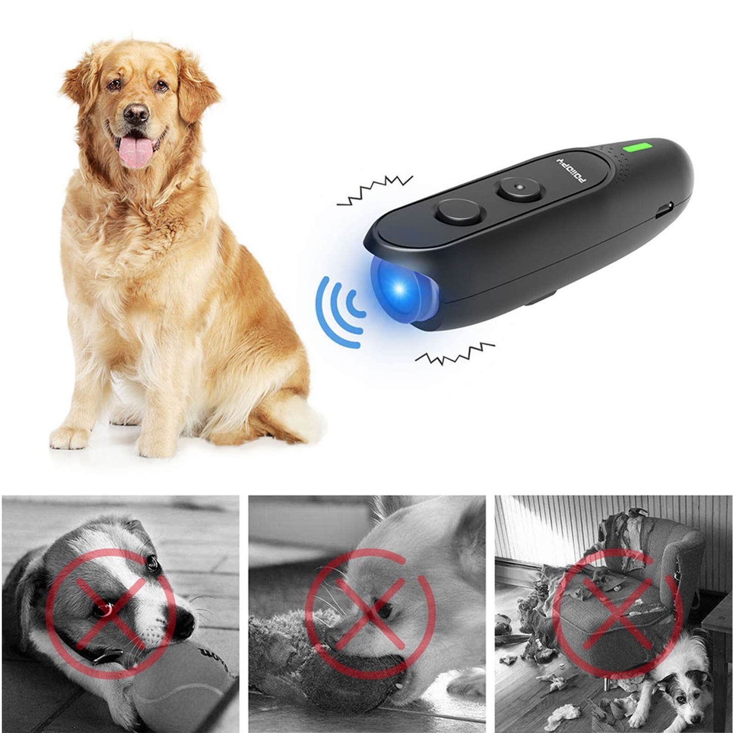 Anti Bark Device for Dog-Variable Frequency Ultrasonic Dog Bark Deterrent Rechargeable 2 in 1 Dog Barking Control Device Handheld Dog Training Tool Barking Behavior Trainer 16.4 Ft Range 100% Safe