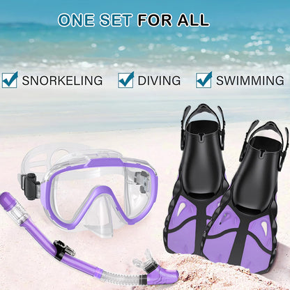 Vengreedo Snorkel Set with Fins for Adults, Snorkeling Gear for Adults Men and Women, Snorkle, Mask Set Adults Dry Top Snorkel Mask Combo Set with Travel Bag for Snorkeling, Diving, Swimming