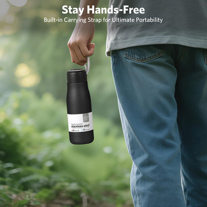 Water Bottles with Portable Lid，Hydro Insulated Thermal Flask for Hot or Cold Drinks 350ml Stainless Steel Metal Reusable Water Bottle for Kids, Adults, Midnight Black