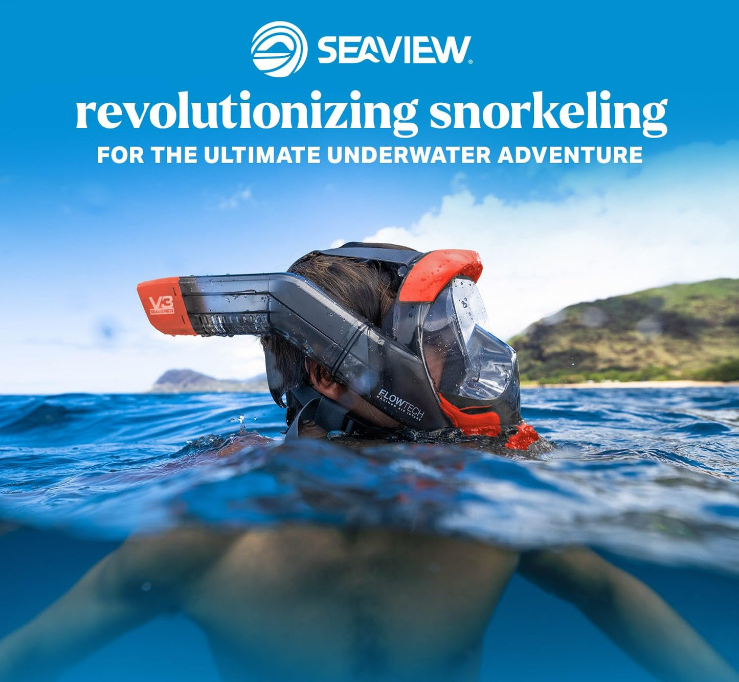 Seaview 180 V3 Full Face Snorkel Mask Adult- The V3 is The Perfect Snorkeling Gear for Adults- Snorkel Mask with 180 Panoramic Viewing and Up to 600% Easier Breathing- Patented Flowtech Air Intake