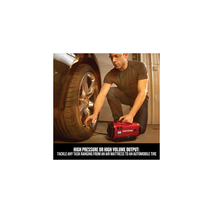 CRAFTSMAN V20 Tire Inflator, Portable Air Compressor, 3 Modes: Cordless, 120V Corded, and 12V Car Adapter, Air Pump, Battery Sold Separately (CMCE520B)