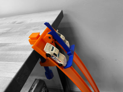 Clamp with 2 Lane Starter Gate Compatible with Hot Wheels Cars and Track (Blue/Orange)