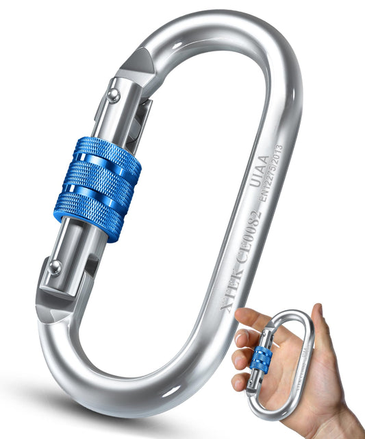XTEK Climbing Carabiner 25kN – Heavy Duty Steel Locking Carabiner Clip – Large O-Shape Oval Caribeaner for Rock Climbing, Mountaineering, Rappelling – CE/UIAA Certified Climbing Gear