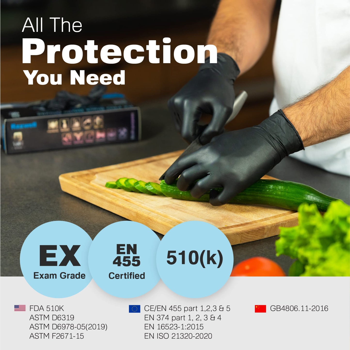 Raxwell Latex Free Disposable Gloves - 4.5 Mil Black Nitrile Gloves - 100 Count Non Latex, Powder Free - Food Grade & Safe - For Labs, Kitchens, Mechanics, Cleaning & More