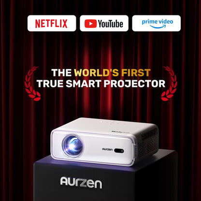 Aurzen EAZZE D1 Smart Projector with WiFi and Bluetooth, Netflix-Officially-Licensed, Auto Focus & Keystone, DoIby Audio, Zoom, Native 1080P Movie, Portable Outdoor Mini Projector, White