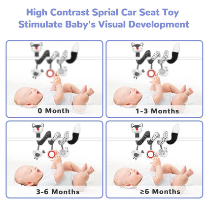 XIXILAND Baby Spiral Plush Toys, Black and White Baby Car Seat Toys, High Contrast Infant Newborn Toy 0-6 Months for Stroller Crib Mobile, Sensory Toy Best Gift for 0 3 6 9 12 Months Boys Girls