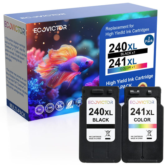 Eco Victor Remanufactured Ink Cartridge Replacement for Canon 240XL 241XL Combo Pack PG240 CL241 for PIXMA MG3620 TS5120 MG3520 MG3220 MG2120 MG4220 MX392 MX452 MX522 Printer (Black Color, 2 Pack)