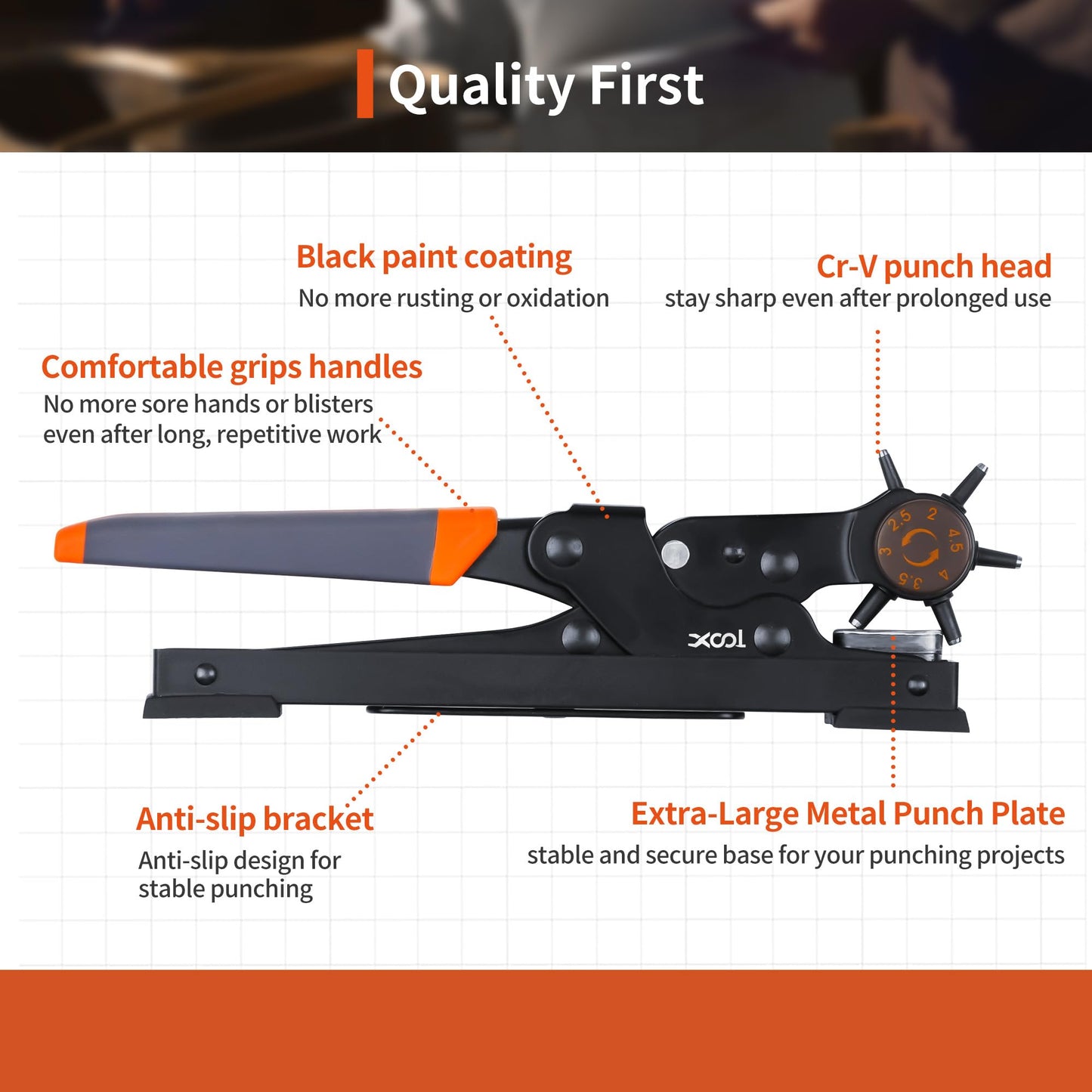 XOOL Revolving Punch Plier Kit, Leather Hole Punch Set for Belts, Watch Bands, Straps, Dog Collars, Saddles, Shoes, Fabric, DIY Home or Craft Projects, Heavy Duty Rotary Puncher, Multi Hole Sizes Make