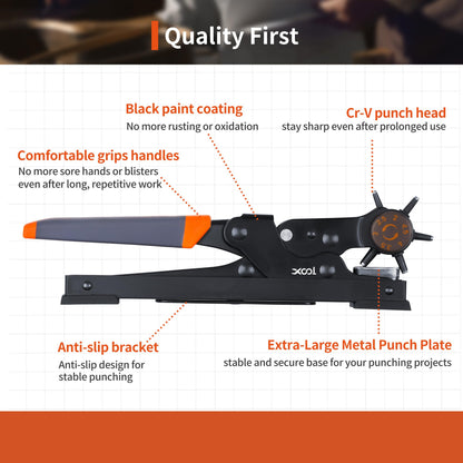 XOOL Revolving Punch Plier Kit, Leather Hole Punch Set for Belts, Watch Bands, Straps, Dog Collars, Saddles, Shoes, Fabric, DIY Home or Craft Projects, Heavy Duty Rotary Puncher, Multi Hole Sizes Make