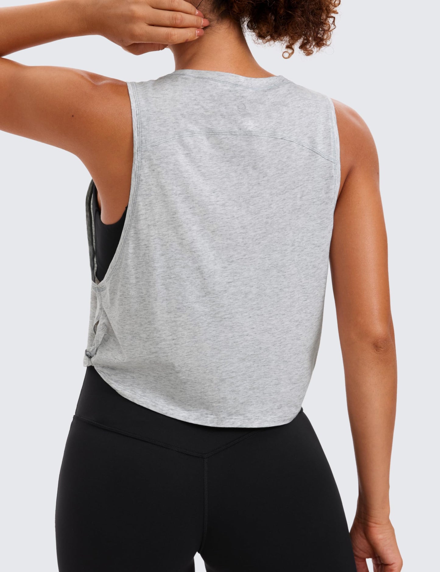 CRZ YOGA Pima Cotton Cropped Workout Tank Tops for Women - Sleeveless Sports Athletic Yoga Running Gym Crop Shirts Light Grey Heather Small