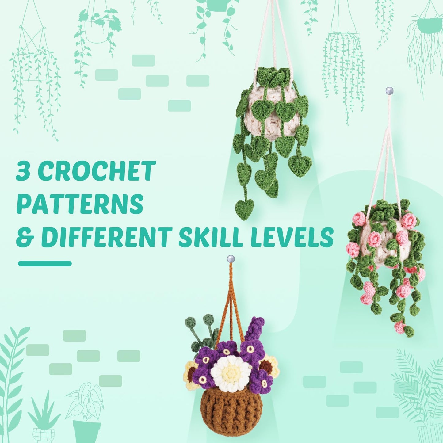Crochetta Beginner Crochet Kit with Step-by-Step Video Tutorials, Learn to Crochet for Adults & Kids, Knitting Craft Supplies, Hanging Plants Home Decor (40%+ Yarn)