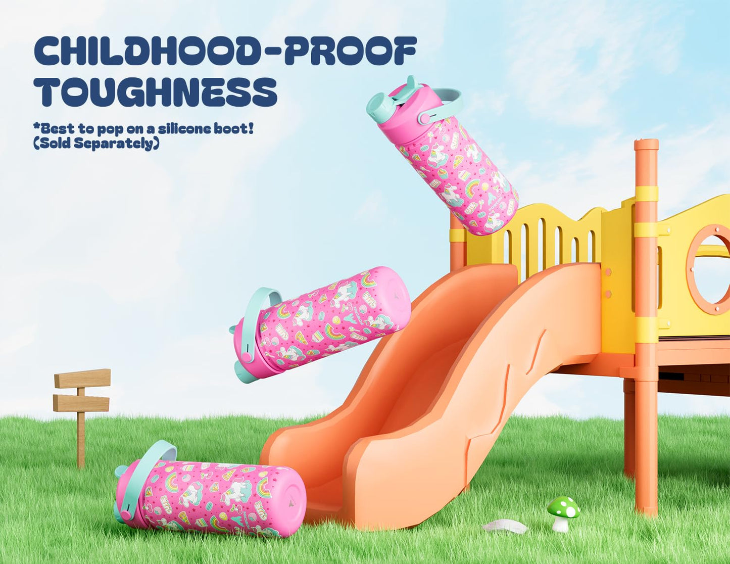 18 oz Kids Water Bottle for School: Leakproof, 2-in-1 Straw Spout Lid, BPA-Free, Easy Carry, Keep Cold 24H, Insulated Stainless Steel Cup for Backpack, Sports, Camping, Trip, Gift, Home (Cute Unicorn)