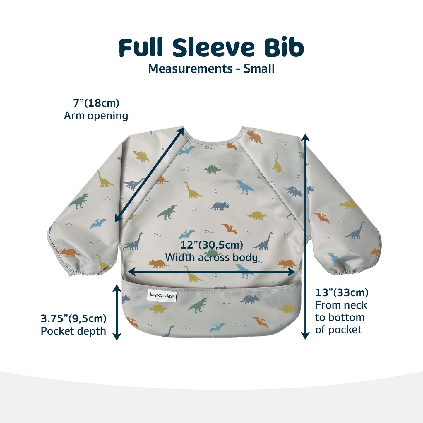Tiny Twinkle Mess Proof Baby Bib,Waterproof Smock Baby Bib for Eating,Machine Washable Long Sleeve Bib,Baby Led Weaning,Toddler Bib,BLW Supplies(Dinosaur, Small 6-24 Months)