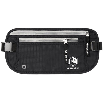 VENTURE 4TH Travel Money Belt - Slim Passport Holder RFID Blocking Travel Pouch to Protect Cash, Credit Cards and Travel Documents (Black)