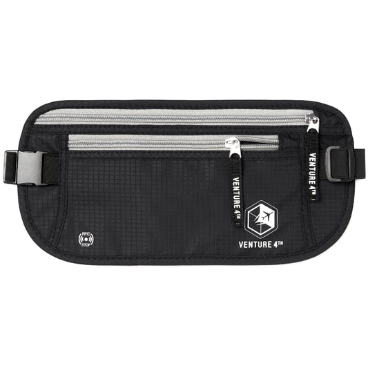 VENTURE 4TH Travel Money Belt - Slim Passport Holder RFID Blocking Travel Pouch to Protect Cash, Credit Cards and Travel Documents (Black)
