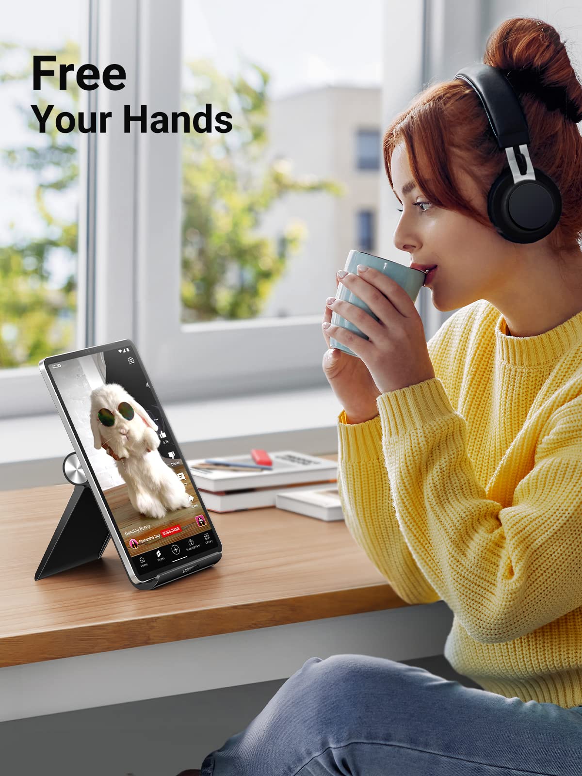 UGREEN Tablet Stand Holder Adjustable Portable Desktop Dock Office Compatible with iPad Pro 11 9.7 10.5 Air Mini 5 4 3 2 iPhone 17 16 15 14 13 12 Black