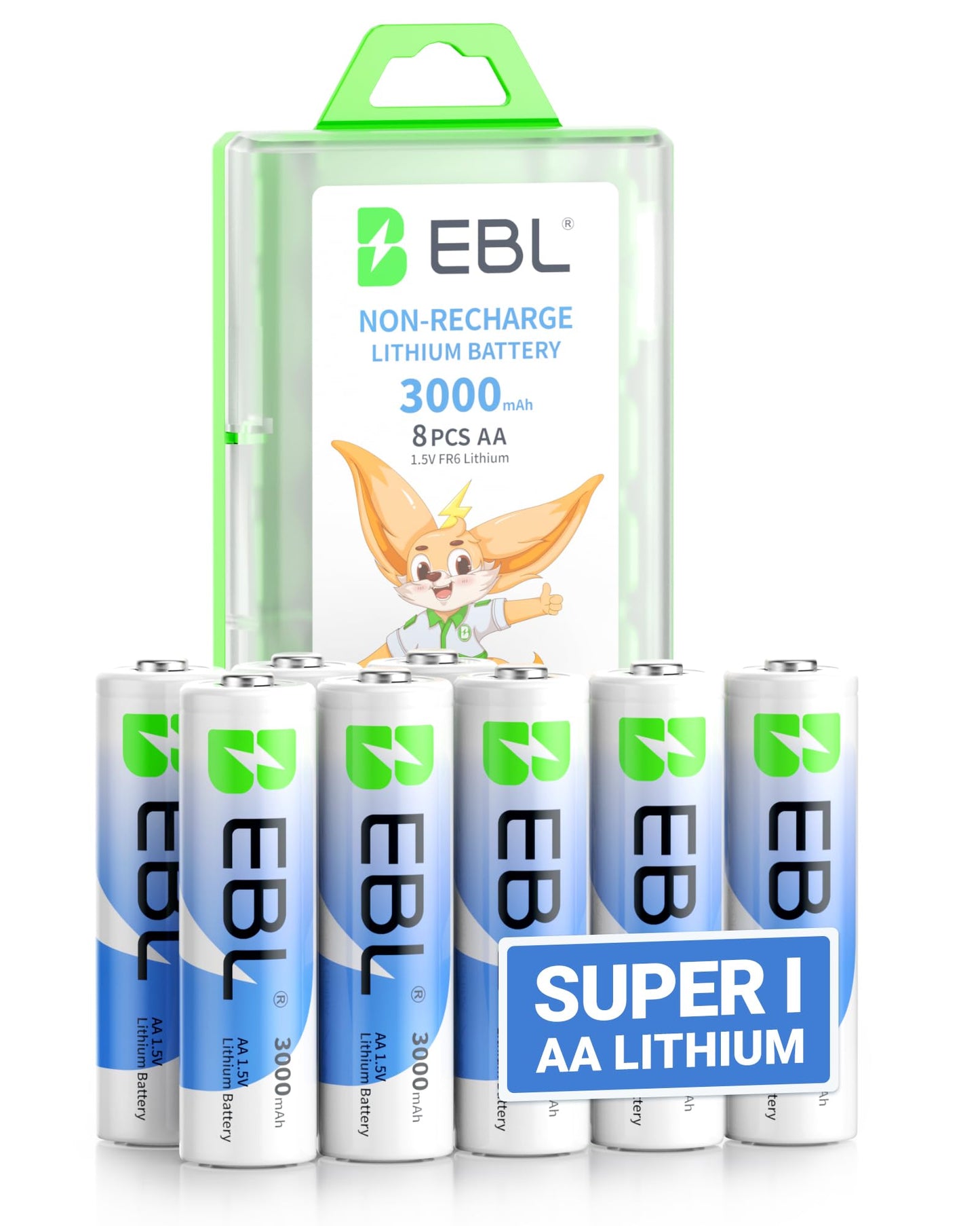 EBL 8 Pack 3000mAh 1.5V Lithium AA Batteries - High Performance Non-Rechargeable Super Ⅰ AA Lithium Batterries Constant Volt for High-Tech Devices (Non-Rechargeable Batteries)