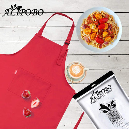 ALIPOBO Kids Apron and Chef Hat Set, Children's Adjustable Bib Apron with 2 Pockets. Cute Boys Girls Kitchen Apron for Cooking, Baking, Painting, Training Wear (2-5 Year, Red)