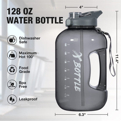 XBOTTLE 1 Gallon BPA Free Tritan Water Bottle with Straw & Chug Lid for Sports Camping Fitness 128oz Black