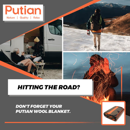 PuTian Merino Wool Blanket - Warm, Thick, Washable, 87" x 63" Large Throw for Outdoors, Camping,Couch, Bed, Travel - Super Soft Wool Blanket (Striped Fire Green)