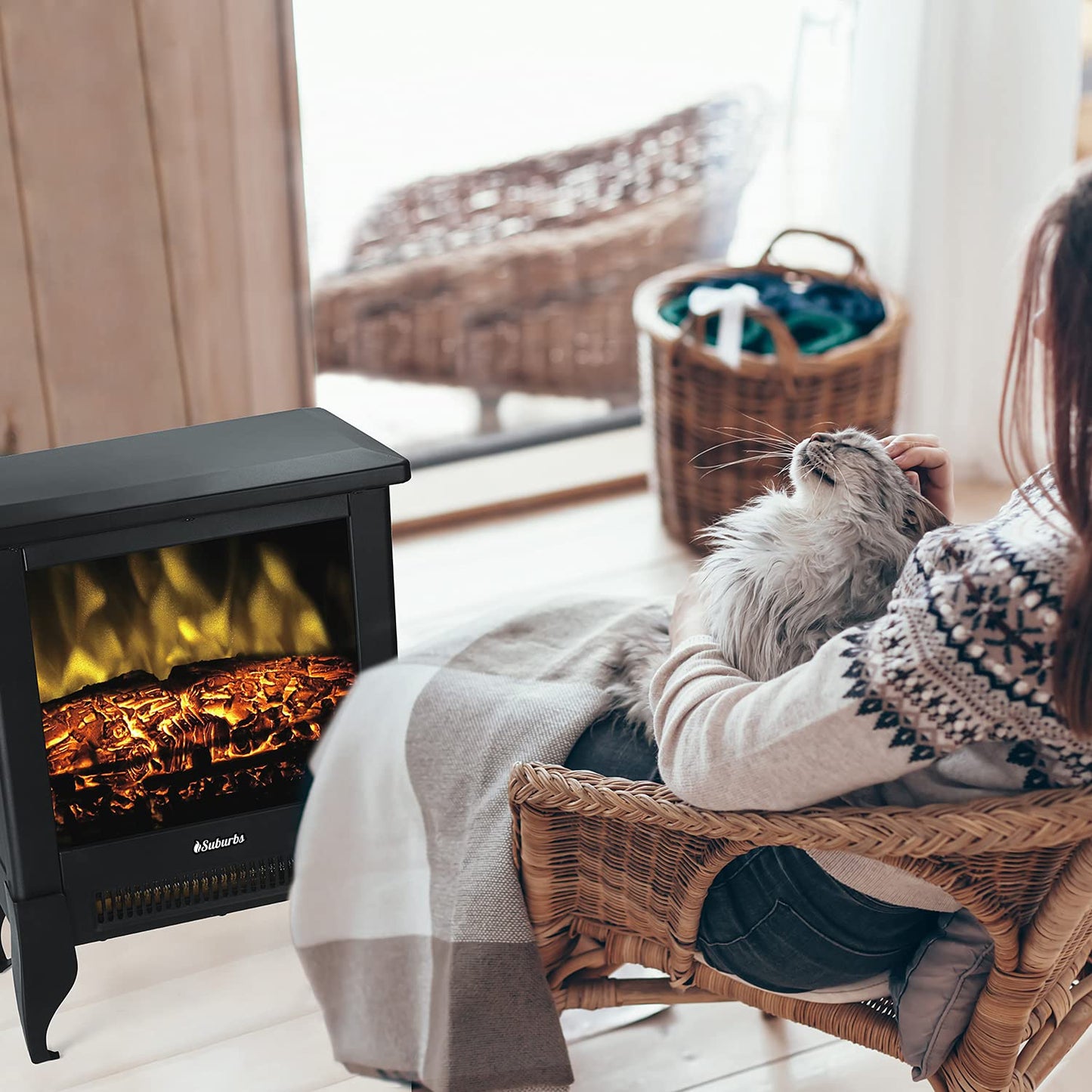 TURBRO Suburbs TS17 Compact Electric Fireplace Stove, 18” Freestanding Stove Heater with Realistic Flame - CSA Certified - Overheating Safety Protection - for Small Spaces - 1400W