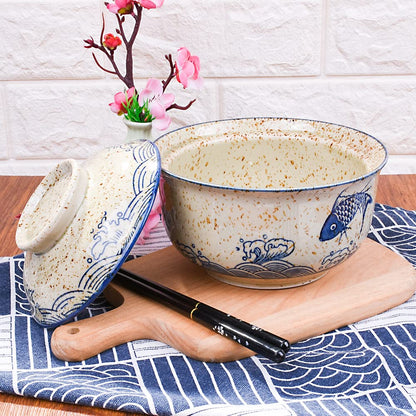 Whitenesser Ramen Bowl with Lid, Japanese Style 25.4 OZ Big Ceramic Bowls with Lid and for Soup Rice Noodle and Porridge, Microwave Oven Safety