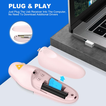 QUI Presentation Clicker Wireless Presenter Remote Clicker for PowerPoint Presentation Remote, PowerPoint Slide Advancer for Mac/Windows/Linux, Google Slide/PPT/Keynote, USB, Pink