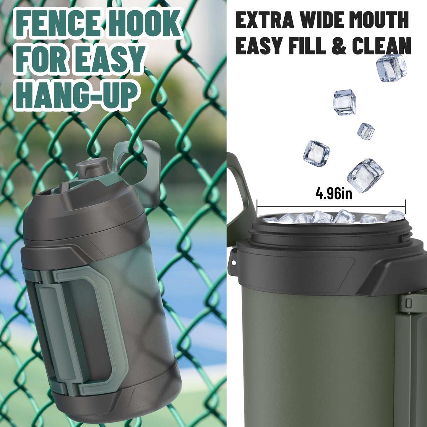 Zukro 1 Gallon Water Jug, One Gallon Large Triple Wall Insulated Metal Jug With Straw and Spout, No Sweat 128 oz Stainless Steel Sport Water Bottle Keeps Cold 48 Hours for Outdoors, Black