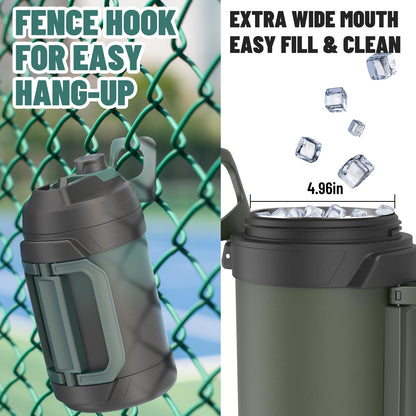 Zukro 1 Gallon Water Jug, One Gallon Large Triple Wall Insulated Metal Jug With Straw and Spout, No Sweat 128 oz Stainless Steel Sport Water Bottle Keeps Cold 48 Hours for Outdoors, Black