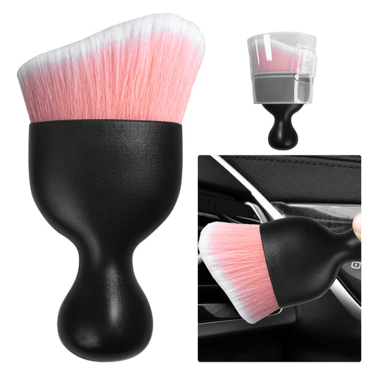 Ziciner Car Detailing Brush, Curved Soft Bristles Auto Removal Dust Collectors, Universal Vehicle Dashboard, Air Conditioner Vents etc Interior Cleaning Tool Accessory (Pink/White)
