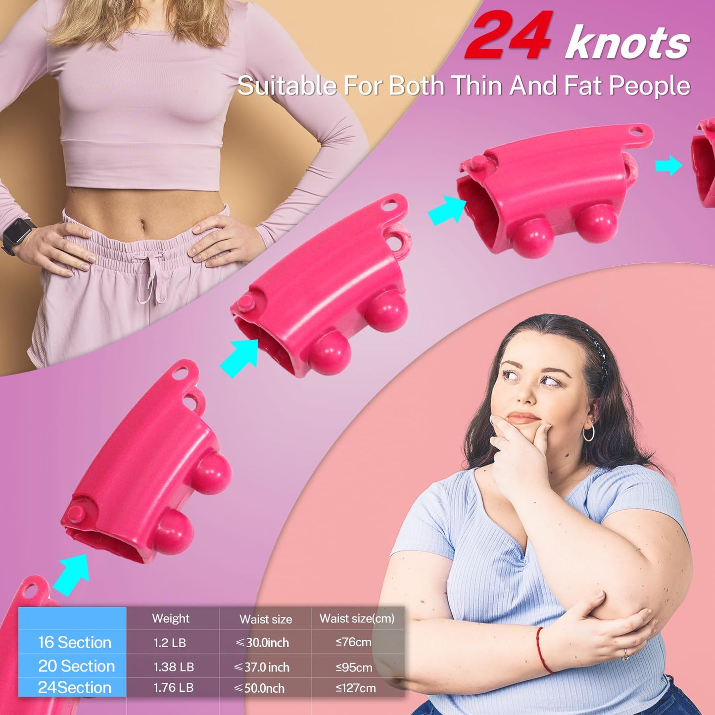 Brebon Weighted Hoola Infinity Exercise Fit Hoops, Plus Size, 2 in 1 Weight Loss 24 Detachable Knots Fitness Abdomen Equipment, Adjustable Auto-Spinning Ball for Adult