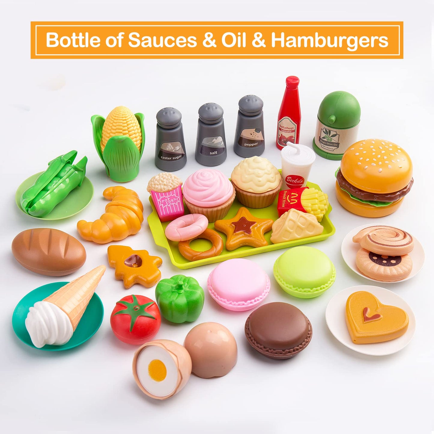 130Pcs Kitchen Playset, Toddler Pretend Cooking Play Pots, Pans, Utensils Cookware, Daily Food Fruit Veges, Shopping Storage Basket, Dessert, Prop Money, Learning Gift for Child (Turquoise)