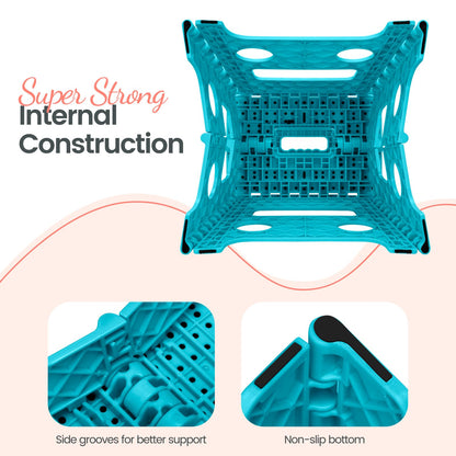 Delxo Folding Step Stool 13 Inch Non-Slip Foldable Stools Up to 300 LBS Kitchen Collapsible Fold Up Stepping Stool with Dotted 1 Pack Blue