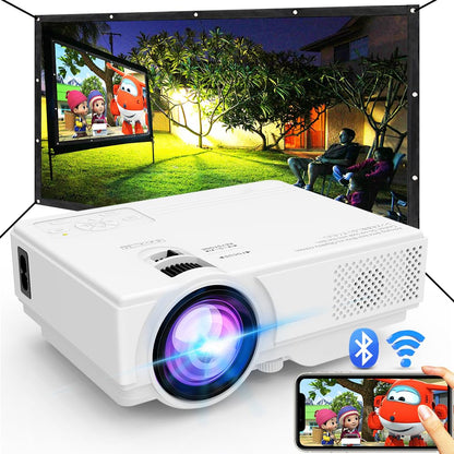 Projector with WiFi and Bluetooth, Upgrade Outdoor Projector, Mini Movie Projector Supports 1080P Synchronize Smartphone Screen by WiFi/USB Cable for Home Entertainment (WiFi)