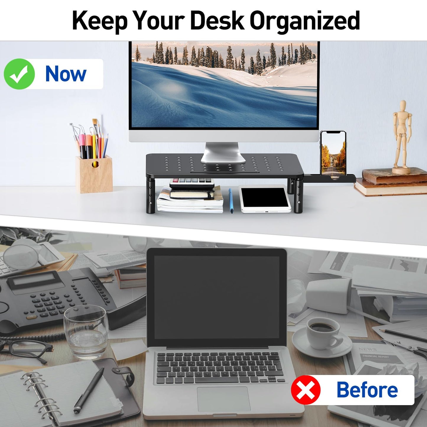 Zimilar 2 Pack Monitor Stand , 3 Height Adjustable Stand with Unique Star Mesh for Computer, Laptop, Printer, Notebook, iMac, Premium Metal Monitor Risers for 2 Monitors