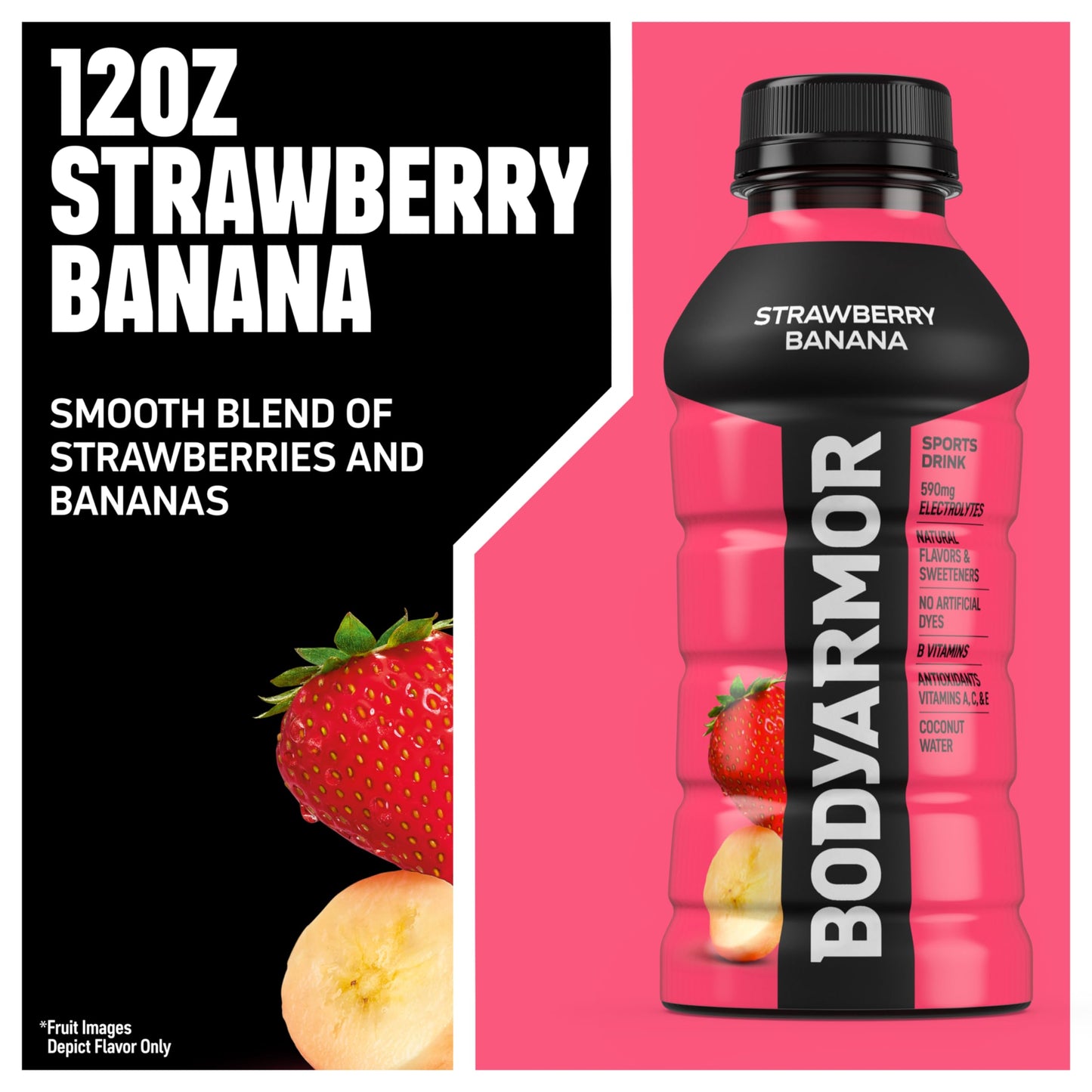 BODYARMOR Sports Drink Sports Beverage, Strawberry Banana, Coconut Water Hydration, Natural Flavors With Vitamins, Potassium-Packed Electrolytes, Perfect For Athletes, 12 Fl Oz (Pack of 8)