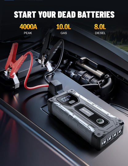 Sharmeal Car Jump Starter 4000A, Jump Starter Battery Pack for Up to 10.0L Gas and 8.0L Diesel Engines, 12V Portable Jump Box with LED Light