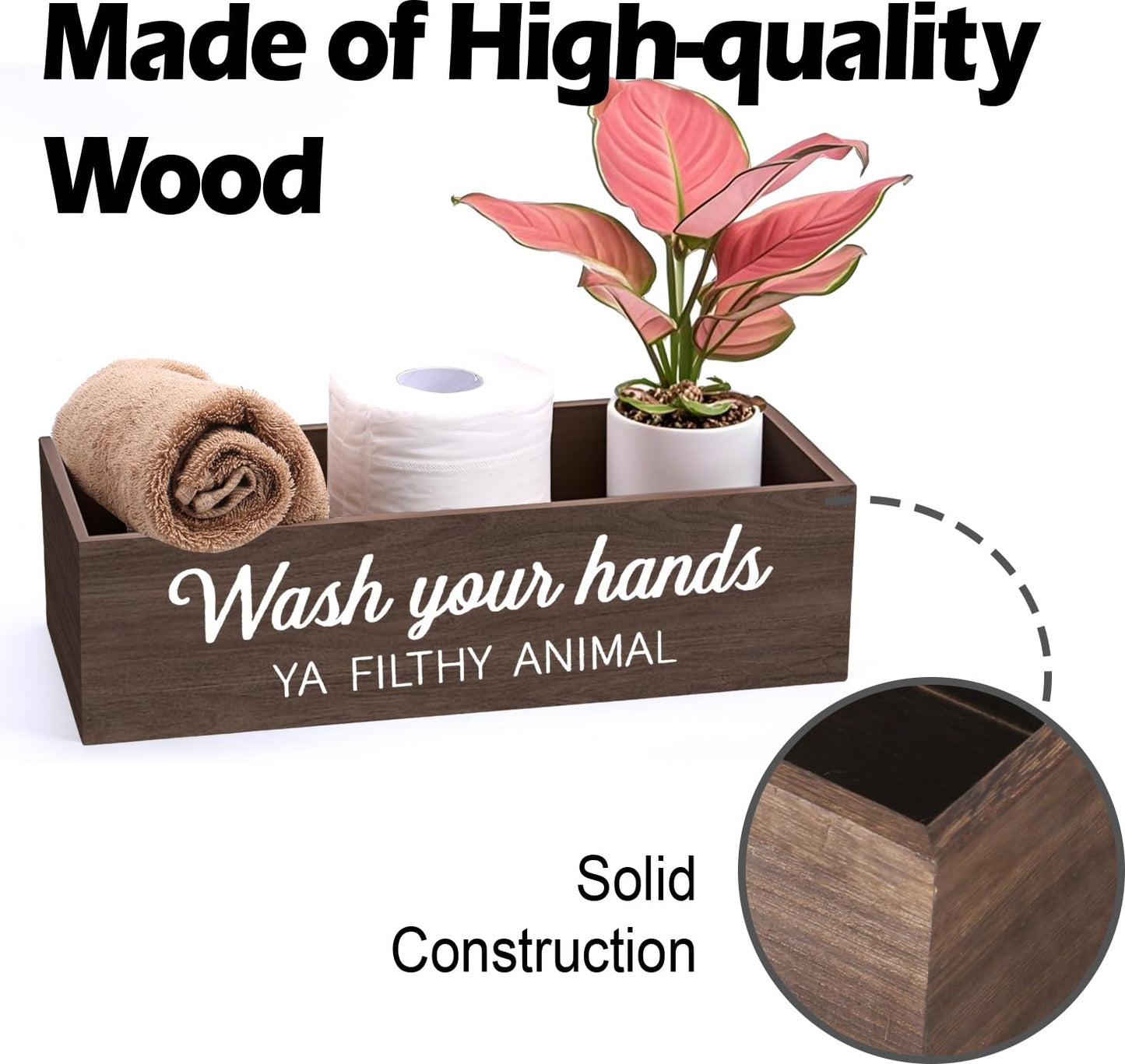 CuffUp Bathroom Decor Box, Toilet Paper Basket 2 Sides Signs Farmhouse Bathroom Toilet Basket Tank Topper Rustic Farmhouse Home Decor for Livingroom Kitchen（One Dark Brown Box）